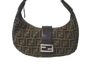 Fendi Zucca Canvas Mamma Half Bucket Handbag Brown Moon Brown